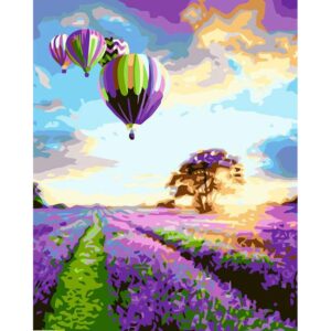 Hot Air Balloons Flight Over a Lavender Field - Paint by Numbers DIY