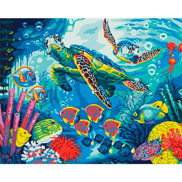 Sea Turtle and Fish DIY Paint by Numbers