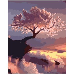 Blooming Pink Tree over Abyss - Acrylic Paint by Numbers Kit