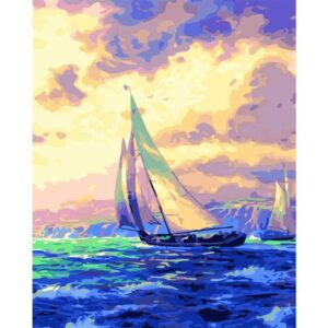 Blue Boat in the Ocean - DIY Painting by Numbers Kit for Adults