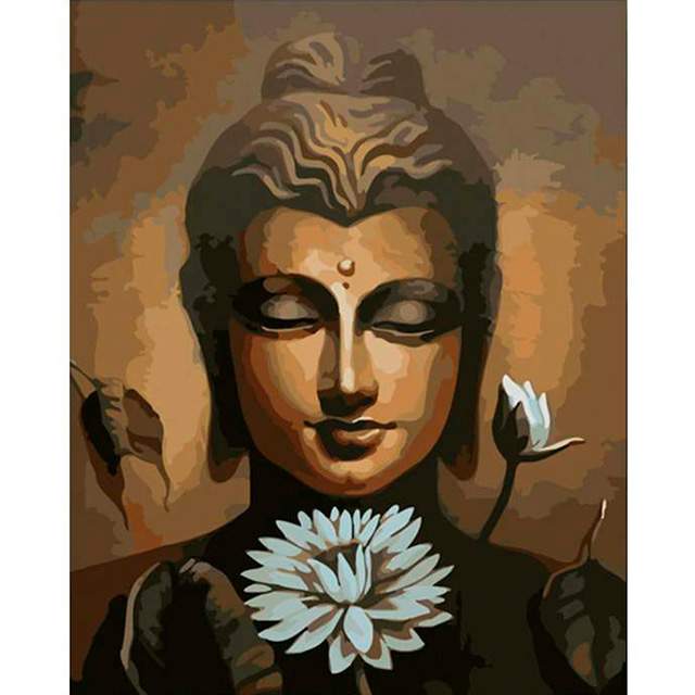 Buddha with a White Lotus Flower - DIY Canvas by Numbers Kit