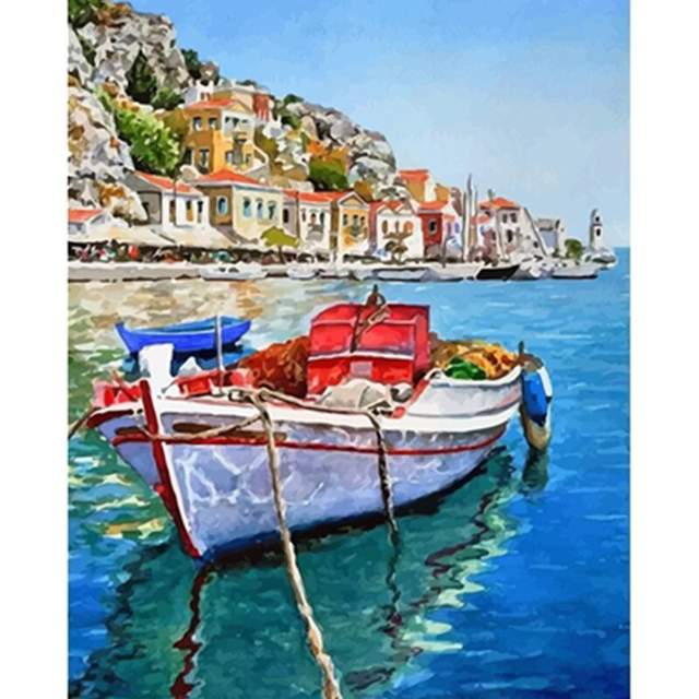 Fishing Boat off Greek Coast - Acrylic Paint by Numbers Kits