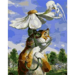 Fraidy Cat Under Daisy - Oil Paint by Number Kit