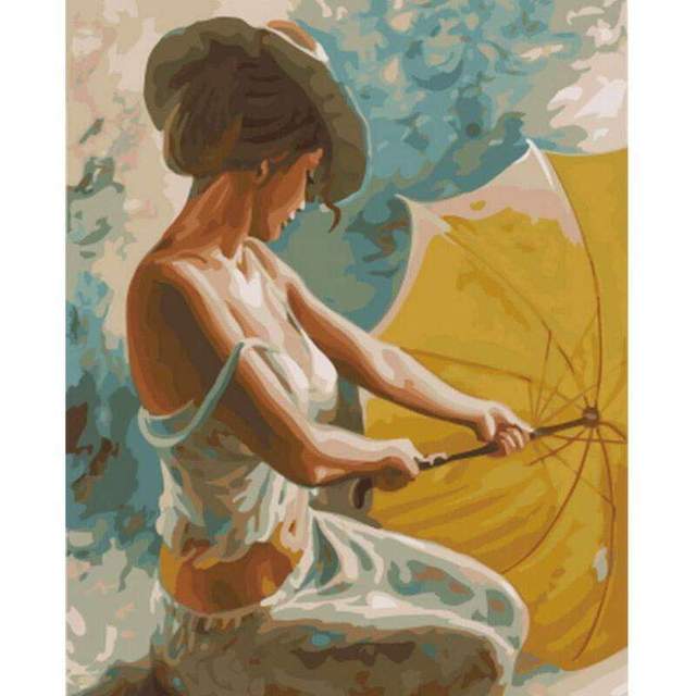 Lady with Yellow Umbrella DIY Oil Drawing by Numbers Set