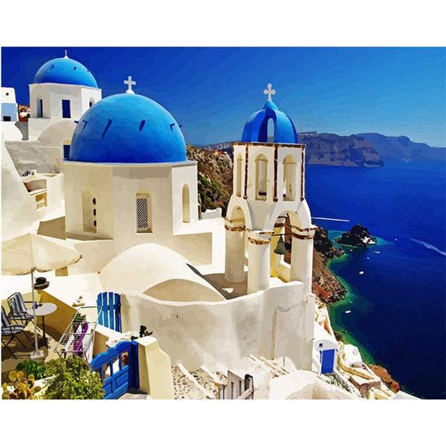 Old Town of Oia DIY Paint on Canvas Kit