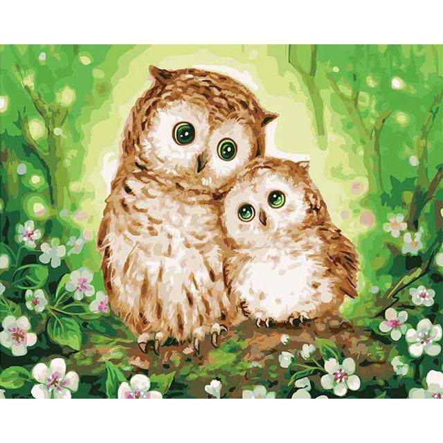 Owlets on a Branch DIY Oil Paint By Numbers Kits for Kids