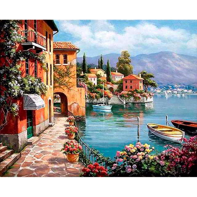 Villas on the Tuscan Coast Italy - Paint by Numbers Kit