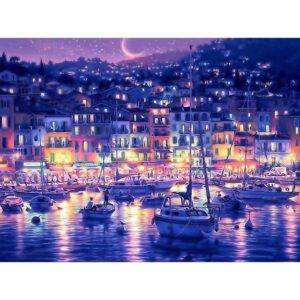 Asos Bay at Night in Greece - Cityscape Paint by Numbers Kits