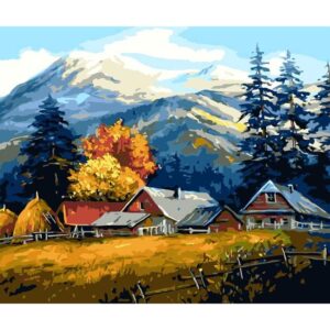 Autumn on a Farm in Mountains - DIY Painting on Canvas
