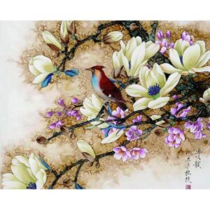 Bird on a Magnolia Branch Acrylic Paint by Numbers