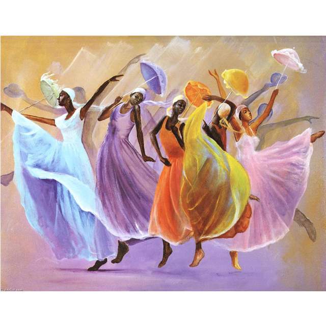 Black People Dancing with Umbrellas - African Art Paint by Numbers