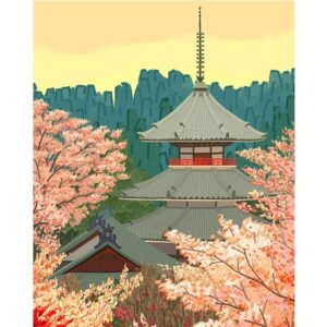 Cherry Blossoms and Pagoda - Cities Paint by Numbers Kit