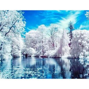 Lake in Winter Forest - Landscape Paint by Numbers Kits