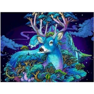 Magical Deer Blue Tree - Animals Color by Numbers for Adults