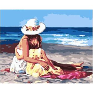 Mother and Daughter on the Beach Acrylic Painting by Numbers