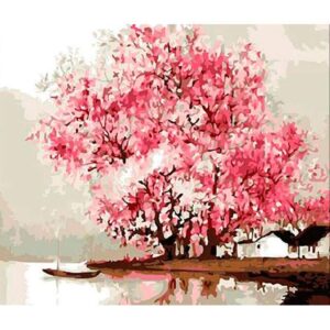 Pink Flowering Tree ​on River Coast - DIY Drawing by Numbers Kit