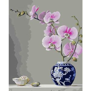 Pink Orchid Flower and Seashells - Paint by Numbers Kit