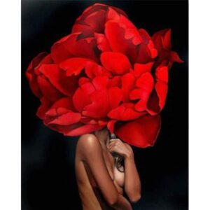 Red Flower Head Lady - Acrylic Paint by Numbers for Adults