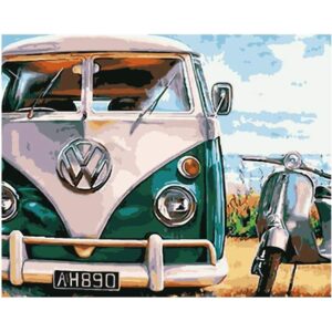Retro Volkswagen Camper Bus and Vespa Scooter Paint by Numbers