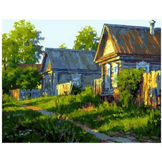 Rustic Wooden Houses - Painting by Numbers Kit