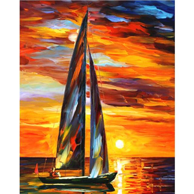 Sailing Boat at Sunset - Paint by Numbers Ship