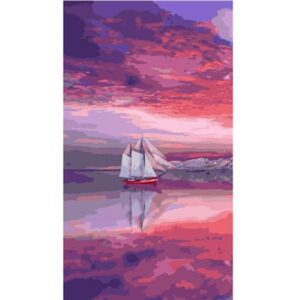 Sailing Ship on Purple Sunset - Paint by Numbers Nautical