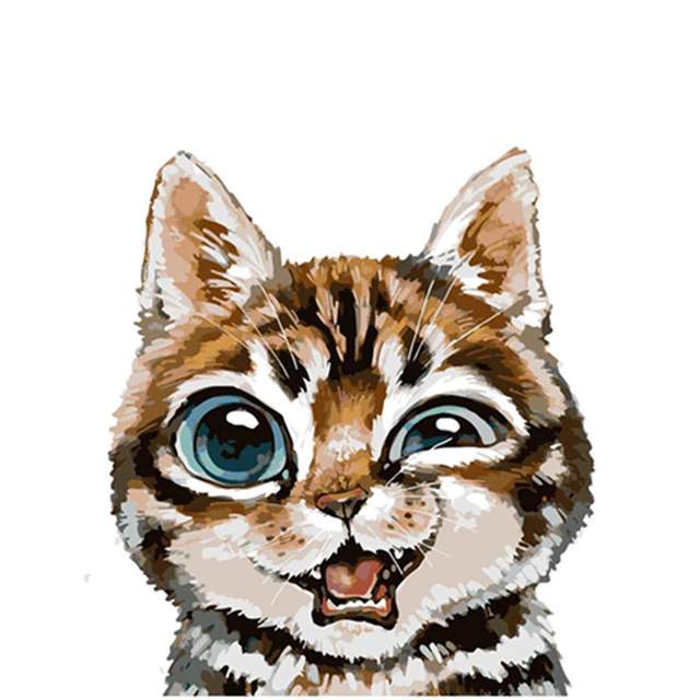 Whimsical Cat with Big Blue Eyes - Easy Paint by Numbers for Kids
