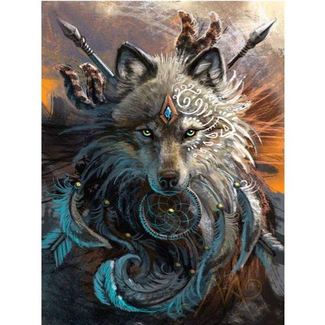 Wolf Indian Warrior Acrylic Painting by Numbers
