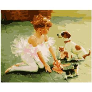 Young Ballerina with Pets Oil Drawing by Numbers