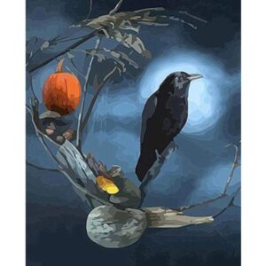 Black Crow and Moon - Halloween Color by Numbers for Adults