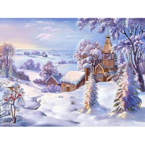 Church in the Snow - Winter Landscape Paint by Numbers