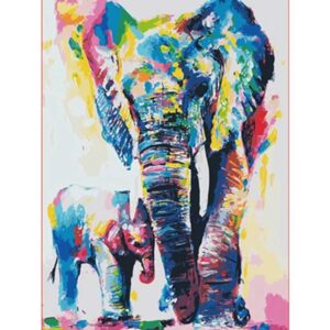 Colorful Elephants Mom and Baby - Wildlife Paint by Numbers for Adults
