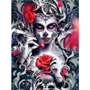 Female in Skull Face Mask and Roses - Paint by Numbers Halloween