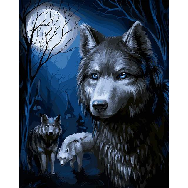 Flock of Wolves under Moon - Paint by Numbers Animals