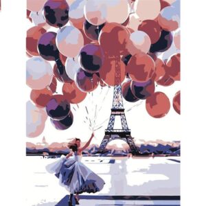 Lady with Balloons Near Eiffel Tower - Paint by Numbers Europe