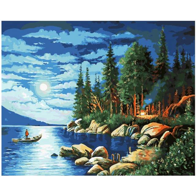 Mountain Lake At Night - Paint by Numbers Nordic Landscape