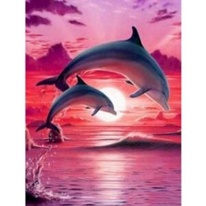 Pink Sky Dolphins - Paint by Numbers Fish