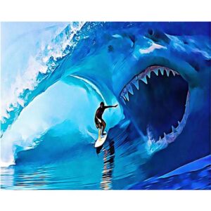 Surfing and Shark Wave - Ocean Paint by Numbers