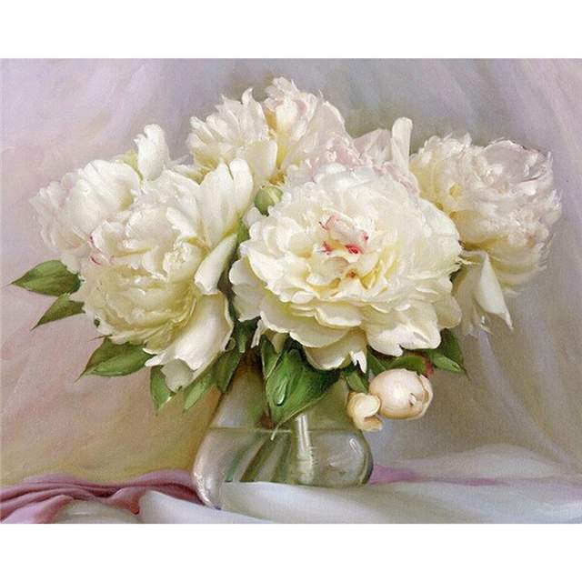 White Peonies - Flower Paint by Numbers Kit