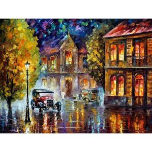Classic Cars in Rainy City - Paint by Numbers Cityscape