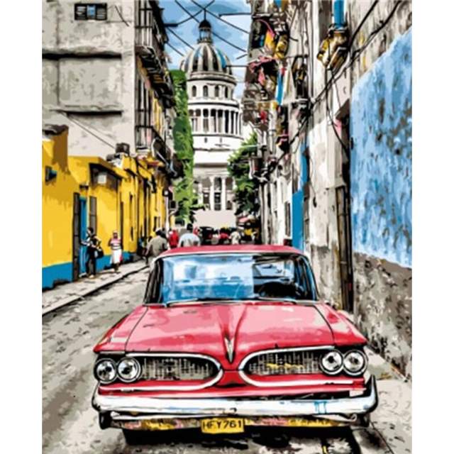 Cuba Paint by Numbers - Vintage Car on Street of Havana