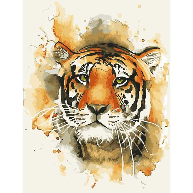 Tiger Paint by Number Kit - Watercolor Tiger Face
