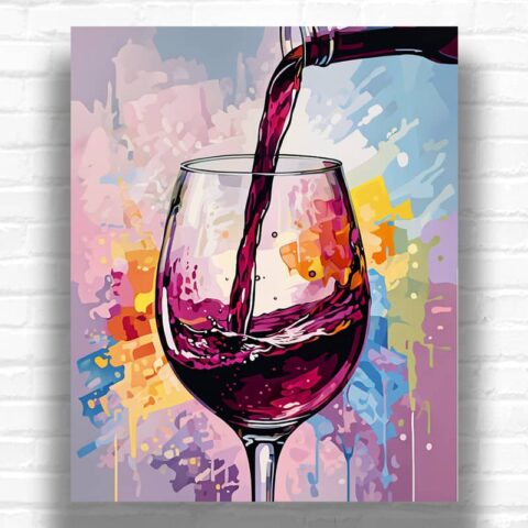 Abstract Red Wine Glass Paint by Numbers Kit – Modern Still Life Art