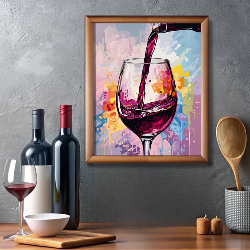 Abstract Red Wine Glass Paint by Numbers – Modern Still Life Art
