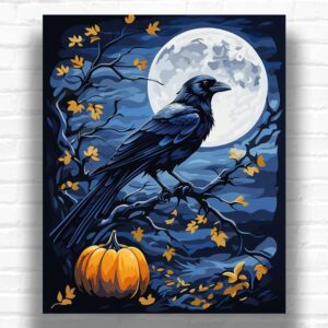 Black Crow and Moon - Halloween Paint by Number Kits