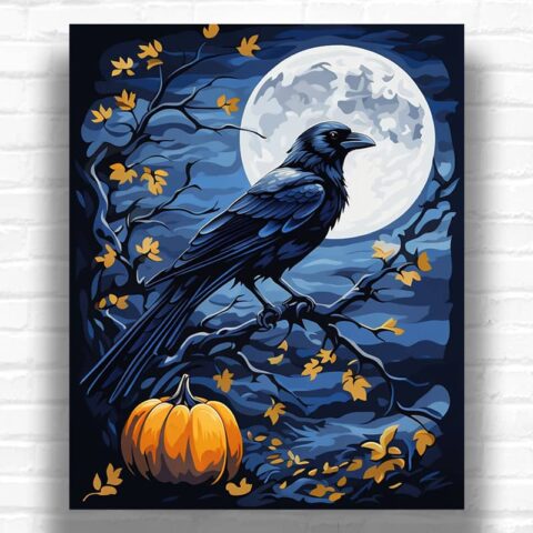 Black Crow and Moon - Halloween Paint by Number Kits