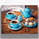 Blue Coffee Couple Paint by Numbers Kit – Still Life Artwork