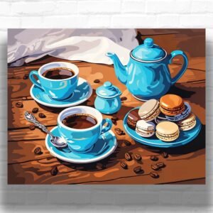 Blue Coffee Couple Paint by Numbers Kit – Still Life Artwork