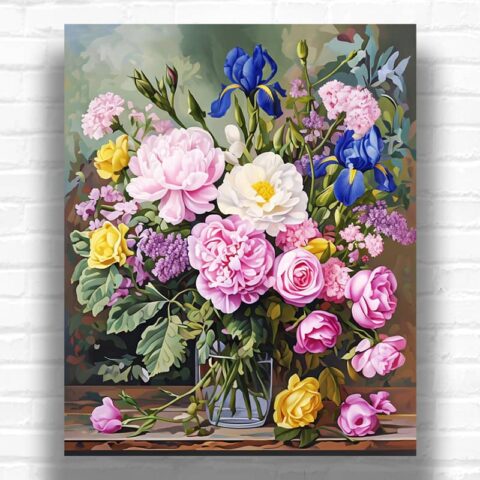 Blue Iris and Roses - Floral Paint by Number Kits