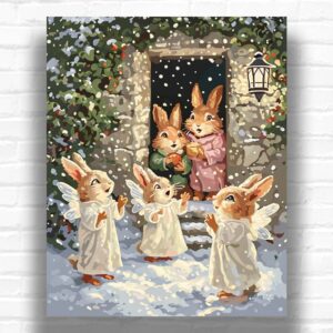 Christmas Angels Bunnies - Paint by Number Kit